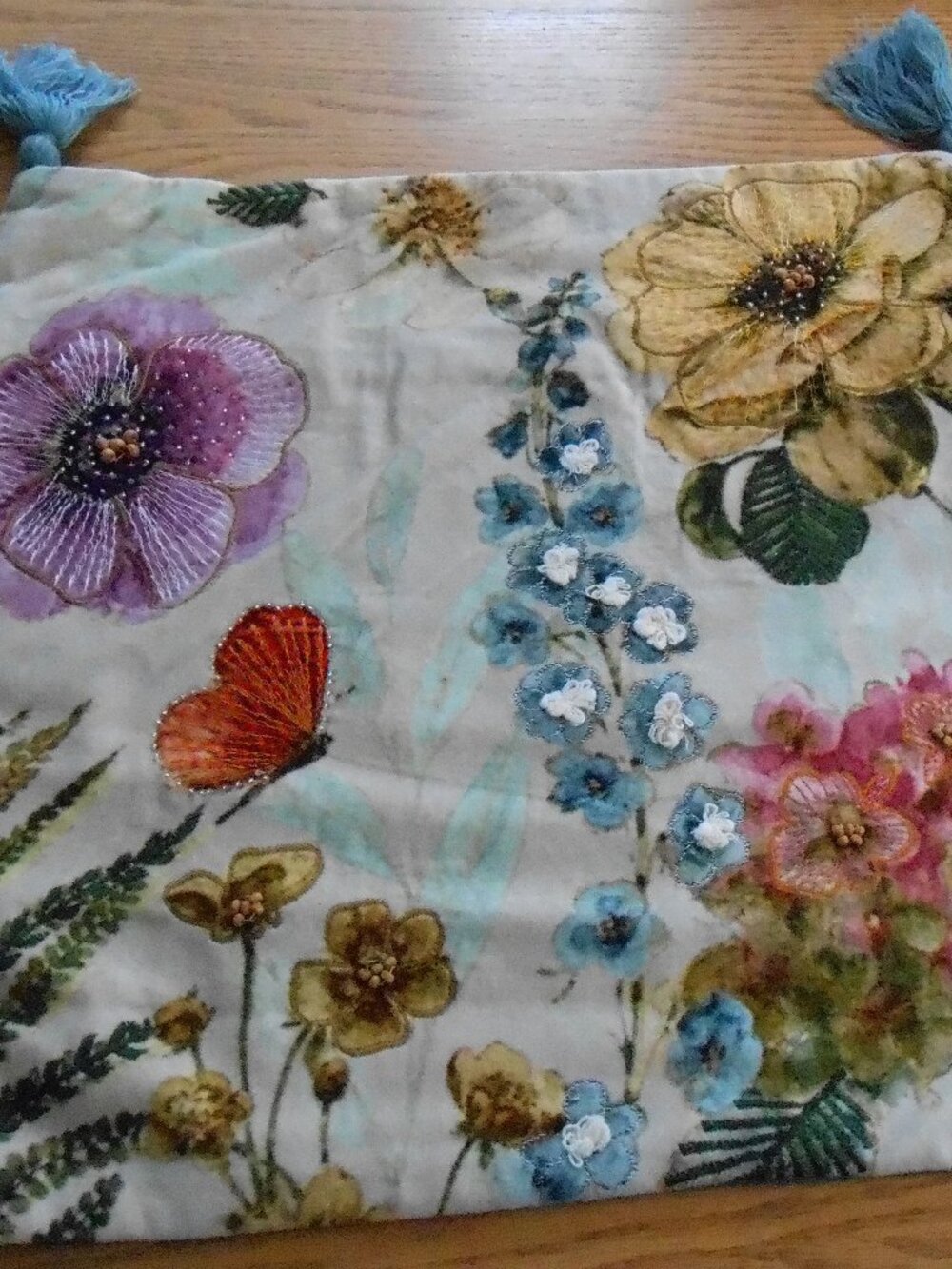 Mina Victory Embroidered Beaded Floral Multicolor 18"x18" Throw Pillow Cover-NWT